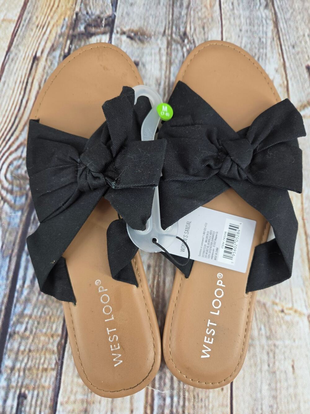 West Loop Women's Sandals Size 7-8 NEW Black Bows